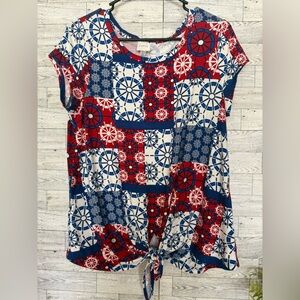 Cupio Womens Medium Red White Blue Short Sleeve Patriotic Shirt SUPER SOFT